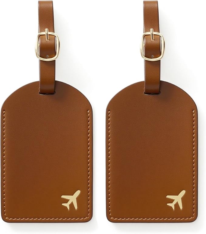 Luggage Tags for Suitcases, PU Leather Travel Tags for Luggage. (Espresso Brown)