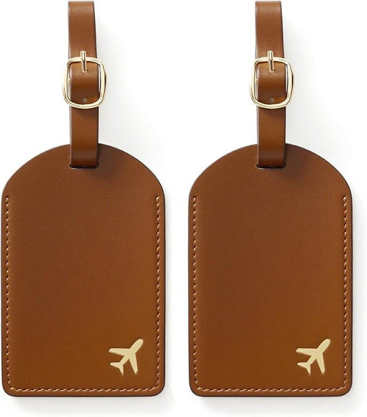 Luggage Tags for Suitcases, PU Leather Travel Tags for Luggage. (Espresso Brown)