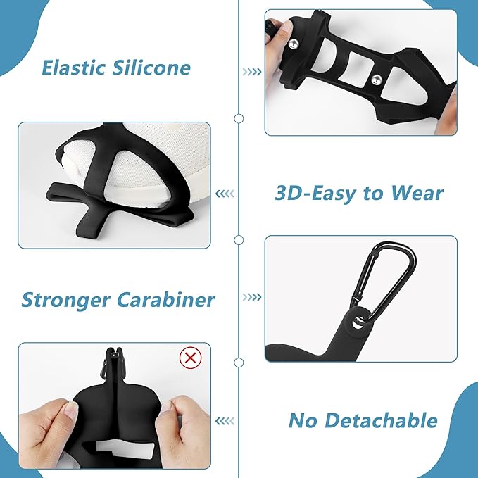 Shoe Holder for Backpack, takyu Elastic Silicone Shoe Holster with Backpack Clips for Sneaker Bag, Hang Extra Shoes Cleats Boots or Gear on Your Bag (Black）
