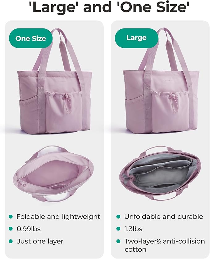 BAGSMART Foldable Tote Bag with Drawstring Bag, Large Tote Bag Shoulder Bag Top Handle Handbag for Travel, Work, Beach, Gym