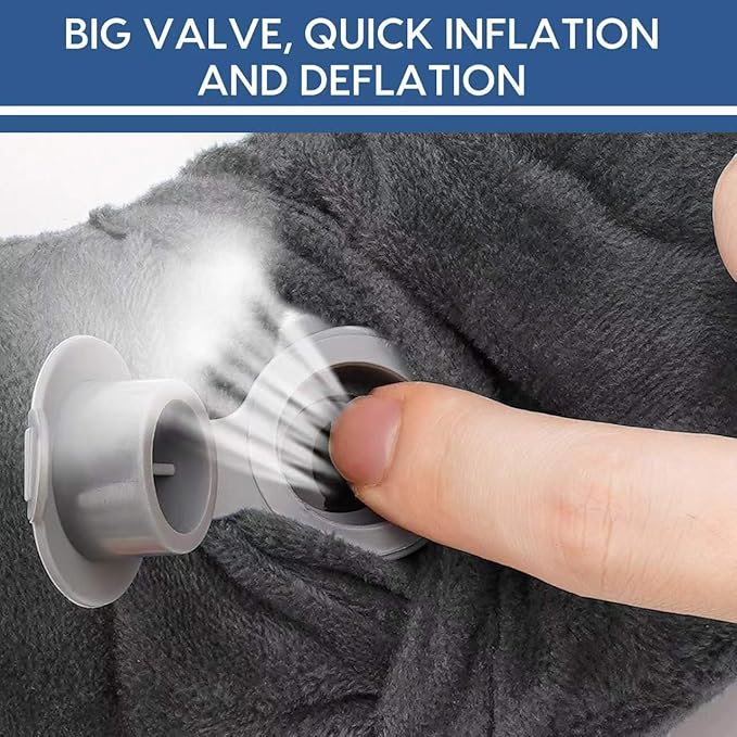 Inflatable Travel Pillow for Airplane Inflatable Neck Pillow for Traveling with Soft Velvet Washable Cover for Sleeping, Airplane,Train, Car, Office, Contoured Eye Masks, Earplugs (Dark Gray)