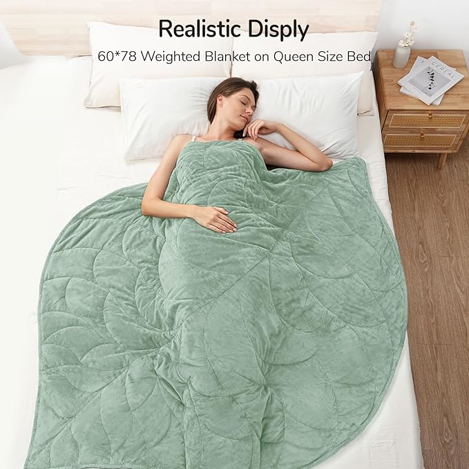 Kaisa Weighted Blanket for Adults (10 lbs,60" x 78"), Soft Heavy Blanket Machine Washable, Queen Size Weighted Blankets with Glass Beads for Couch and Bed, Sage Green
