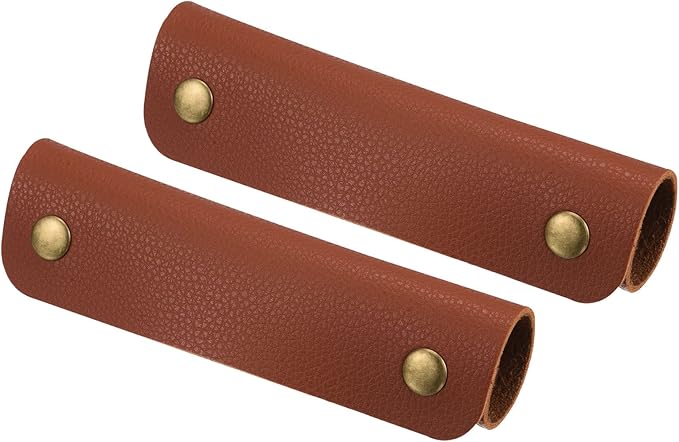 PATIKIL Luggage Handle Wrap, 2 Pack PU Handbag Grip Cover Protector Identifier with Clasp for 3cm / 1.18 Inch Handle Suitcase Grocery Shopping Bag, Dark Brown
