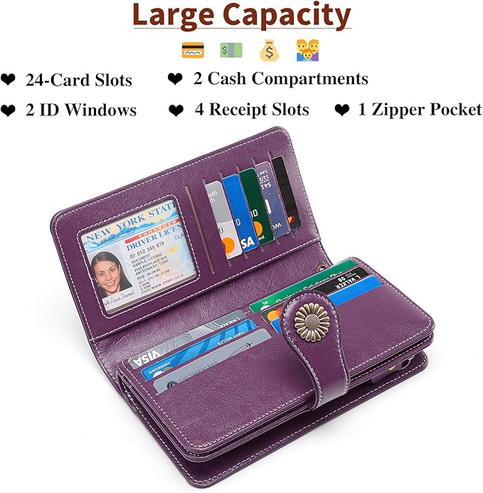 SENDEFN Wallets for Women Leather Credit Card Holder with RFID Blocking Large Capacity Wristlet | with RFID Blocking, Large Capacity, Wristlet, with RFID Blocking, Large Capacity, Wristlet