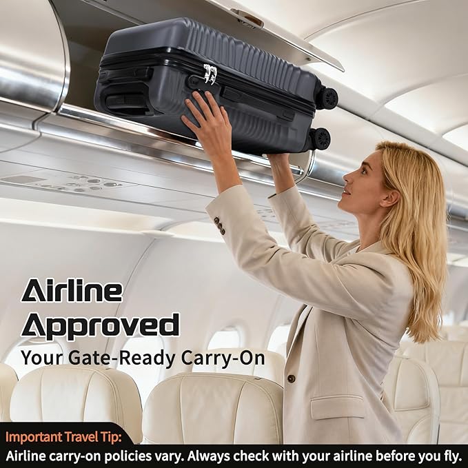 Luggage Sets 3 Piece, ABS Suitcase Set (20/24/28), Hardside luggage with Spinner Wheels, Travel Luggage,14x8x9 Airline Approved Carry on, Lightweight Luggage with High-Security Lock
