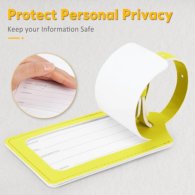 Travelambo Luggage Tags for Suitcases Faux Leather Privacy Protection 2 Pack Bag Tags Travel Accessories Essential, Light Yellow