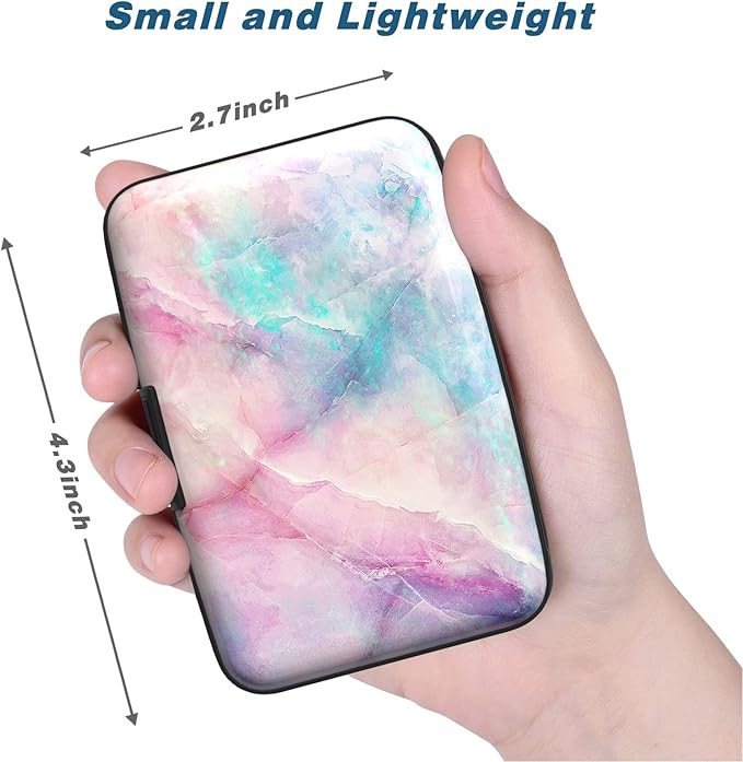 Credit Card Holder, Mini Aluminum Card Wallet RFID Blocking Slim Metal Hard Card Case for Women Men, Colorful Marble