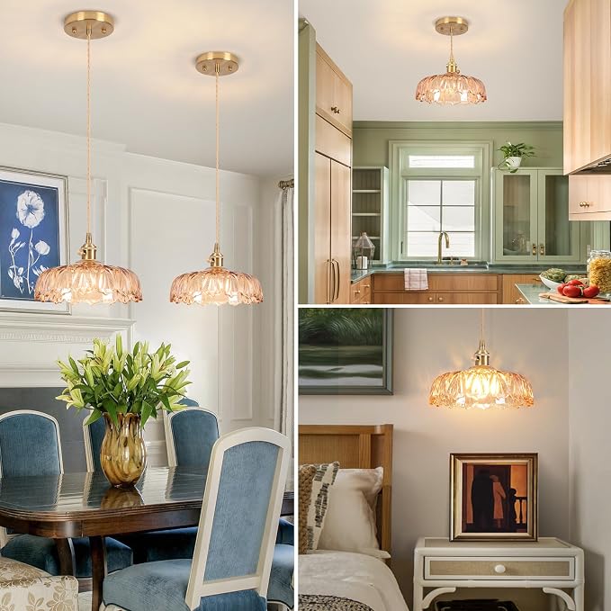 Battery Operated Pendant Light,Vintage Light Fixtures 2500mAh 9.4in RGB Light Bulb Amber Modern Chandelier with Remote Control Wireless Adjustable Rechargeable Chandelier for Kitchen Island 1Light