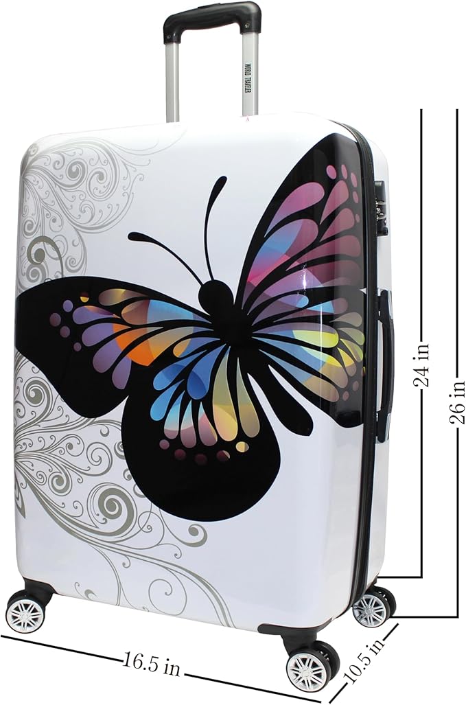 World Traveler Butterfly 24-Inch Polycarbonate Hardside Expandable Spinner Luggage with Enhanced Wheel System