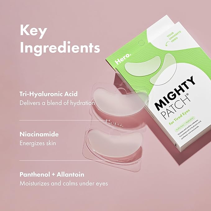 HERO COSMETICS Mighty Patch™ for Tired Eyes Patches - Soothing Hydrogel Patches - Awakens and Visibly De-puffs Undereyes with Multiple Applications (6 Count)