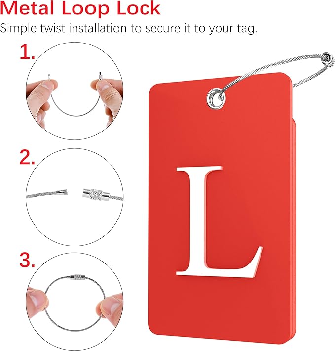 Gostwo 2 Pack Luggage Tags for Suitcases, 26 Initial Letter Travel Luggage Baggage Identification Labels ID Tag Fully Bendable Tags with Stainless Steel Loop (Red) (Letter L)