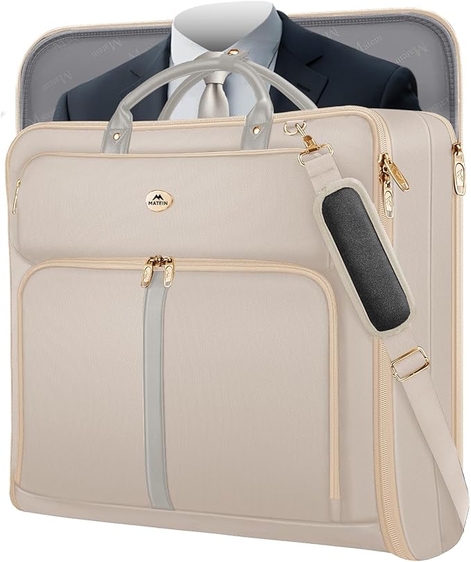 MATEIN Garment Bags for Travel for Women, Large Garment Bags for Hanging Clothes Up to 7 Suits, Business Convertible Travel Suit Carrier with Strap, Foldable Suitcase Luggage Fit 17.3" laptop, Beige