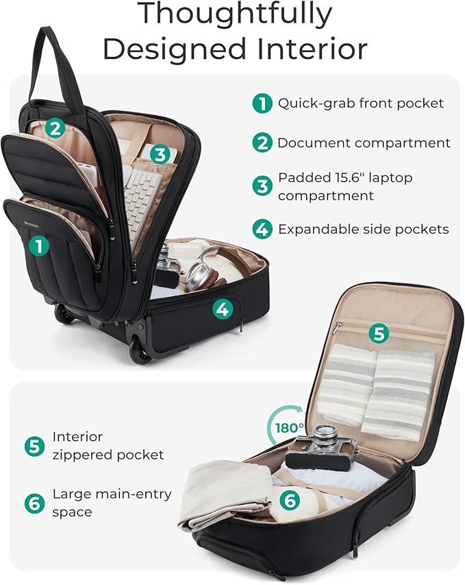 BAGSMART Small Underseat Carry on Luggage with Wheels, 16 inch Small Under Seat Luggage, Lightweight Travel Suitcase for Women, Classic