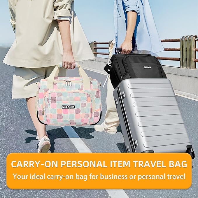 Underseat Carry On Luggage Lightweight Travel Tote Weekender Bag Overnight Duffle Bag for Travel, Travel Essentials Personal Item Travel Bag for Women, Corduroy Colorful Plaid-16Inch