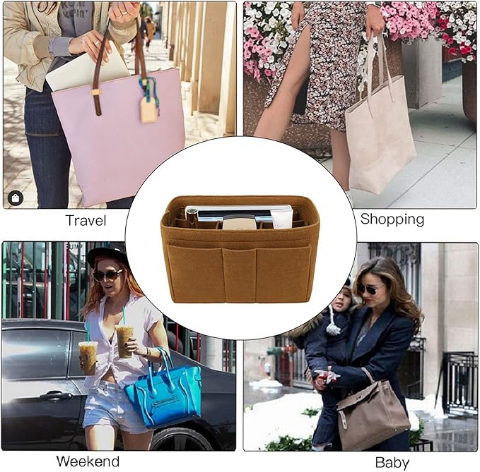 ZTUJO Purse Organizer Insert, Felt Bag Organizer For Handbag Purse Organizer,13 Colors, 6 Size (Large, Light Coffee)