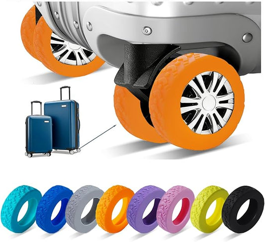 Luggage Wheel Covers, Luggage Wheel Protector Covers for 2-2.4 inches Wheels Suitcases，Anti-Scratch & Noise Reduction Design, Silicone MaterialDurable Travel Case Accessories (8, Orange)