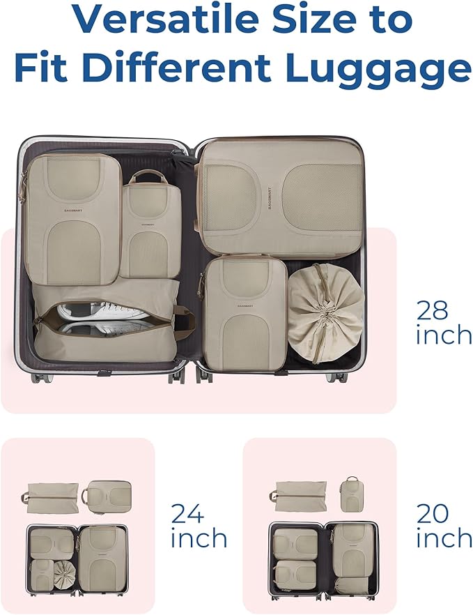 BAGSMART Compression Packing Cubes, 6 Set Packing Cubes for Suitcases, Lightweight Suitcases Organizers Bag Set & Compression Travel Cubes, Travel Essentials Packing Organizers