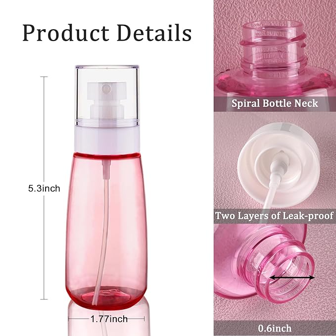 Cosywell Travel Size Spray Bottle TSA Approved 3.4oz 100ml 3 Pack Leak Proof Fine Mist Spray Bottles Empty Refillable Mist Sprayer for Perfume Essential Oils Toners Rose Water Cosmetics (3Pink)
