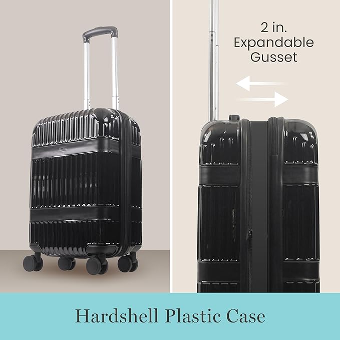 Martha Stewart The Bedford 22 Inch Carry On Luggage, Hardshell Rolling Suitcase with Spinner Wheels, Black