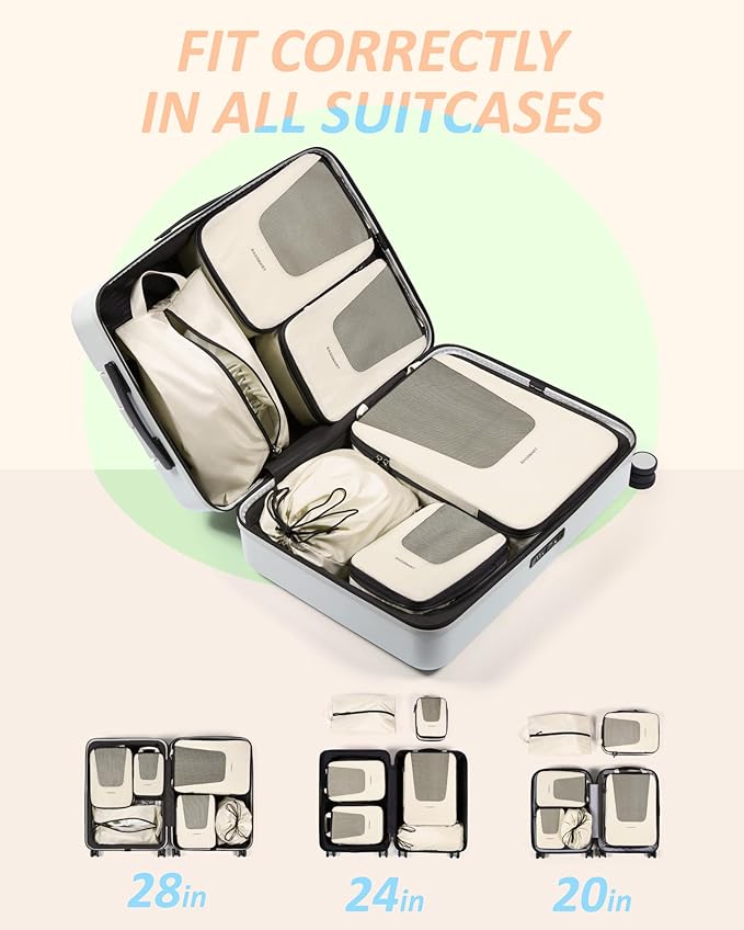 BAGSMART Compression Packing Cubes for Travel, 6/5/4set Lightweight Packing Organizers, Summer Travel Essentials Suitcase Organizer Bags Set