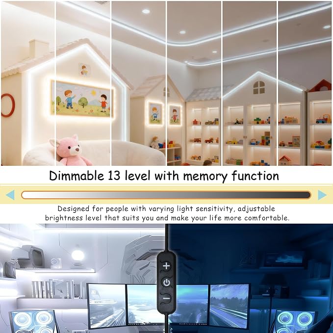 3 Set 20 FT 6500K White Led Strip Lights for Bedroom Dimmable 60 FT LEDs Rope Light Flexible Super Bright White Tape Lights for Ceiling Room Home Decor Luces LEDs