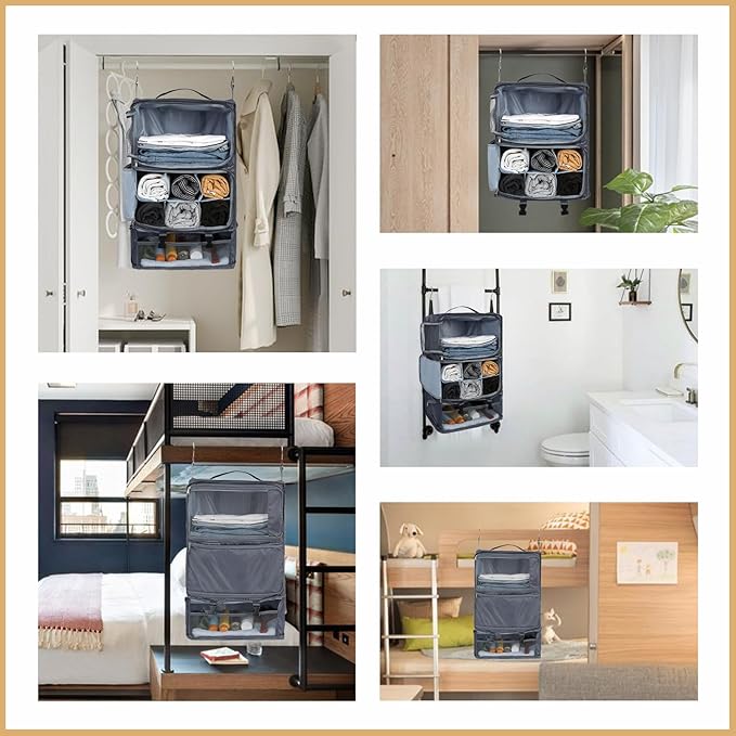 Surblue Hanging Travel Shelves Compression Packing Cube for Carry-on Luggage Suitcase Collapsible with Extension Layer Large Capacity, Grey, XXL