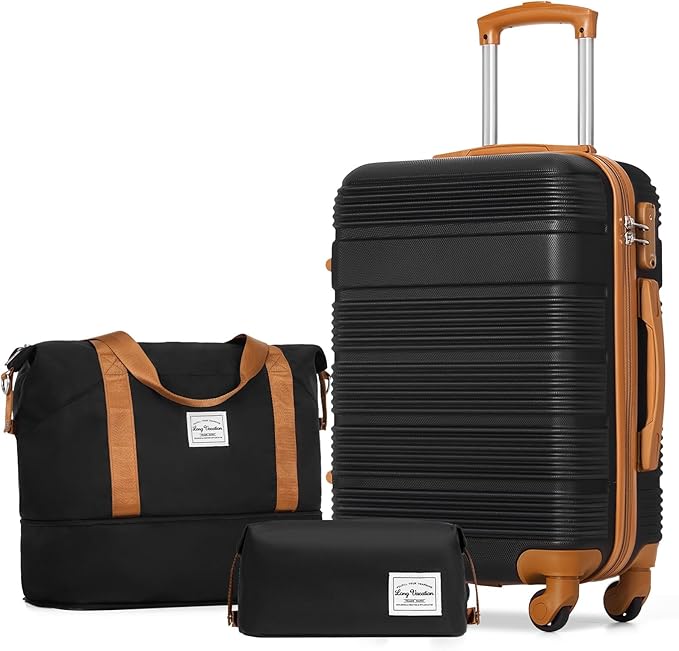 LONG VACATION 3 Piece Carry On Luggage Set 20 Inch Carry on Suitcase with Spinner Wheels, ABS+PC Hardshell Suitcase set with TSA Lock & YKK Zipper