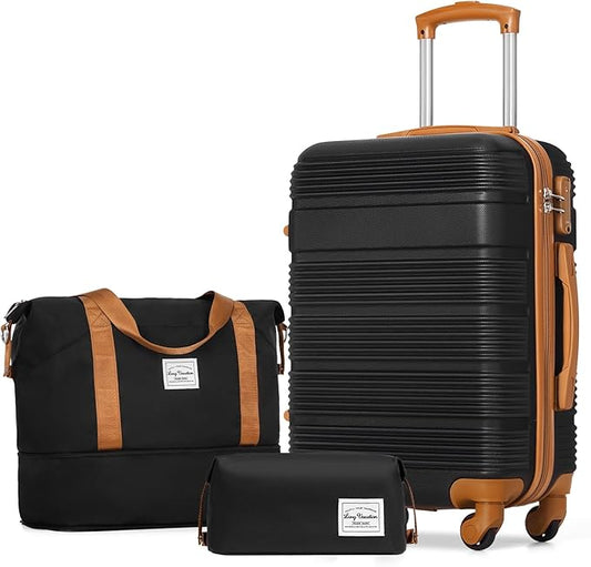 LONG VACATION 3 Piece Carry On Luggage Set 20 Inch Carry on Suitcase with Spinner Wheels, ABS+PC Hardshell Suitcase set with TSA Lock & YKK Zipper