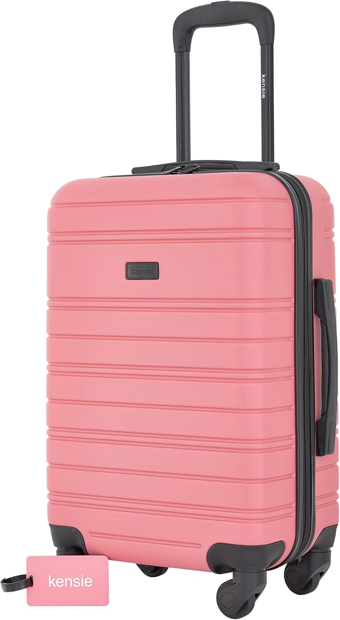 kensie 22" Peonies Hardside Carry-On Luggage with ID Tag, Flowering Ginger