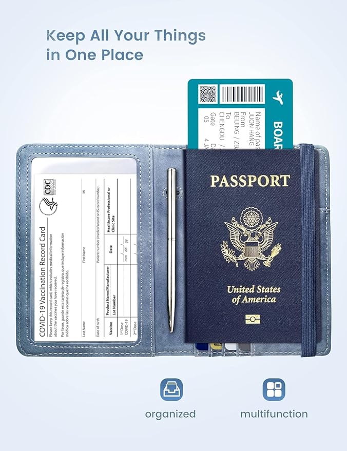 Passport Holder Passport Case Travel Wallet with Vaccination Card Holder Passport Cover with RFID Blocking Clear Pocket For Photo
