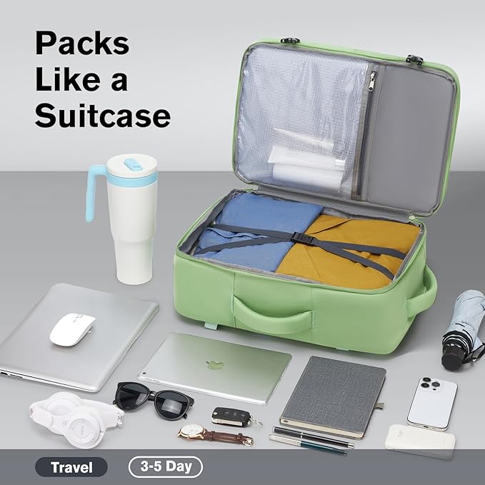 Smart Suitcase-style Laptop Backpack, 25L / 35L Practical Travel Bag for Work, Leisure & Flight, Luggage-Style Commuter Pack (Green, 35L)