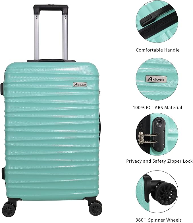 Luggage Sets 3 Piece(20/24/28)-Suitcase Set- Luggage with Wheels-PC + ABS Durable Lightweight Rotating hardshell suitcase 5PCS(Mint Green)…