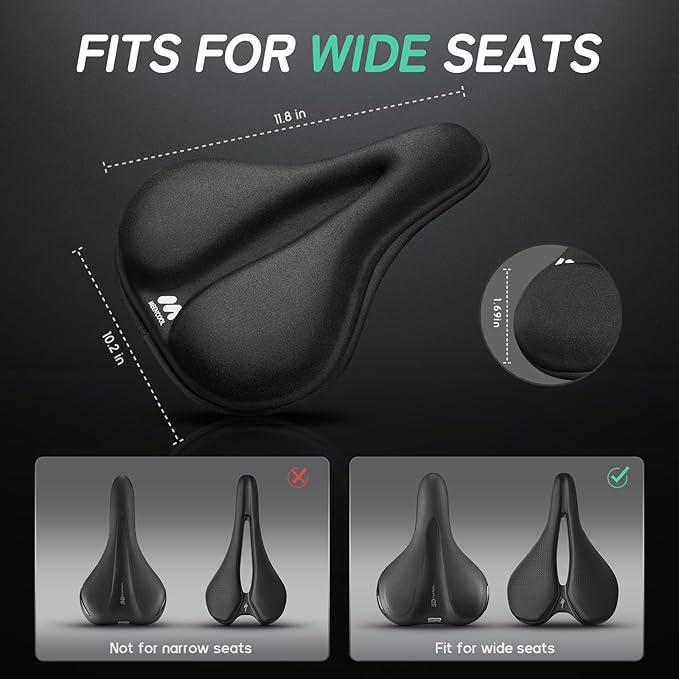 MEENCOOL Bike Seat Cushion - Gel Padded Bike Seat Cover for Men Women Comfort, Adjustable Velcro Secure Bicycle Seat Cushion Compatible with Peloton, Indoor & Outdoor Bicycle Seat(11"x7")