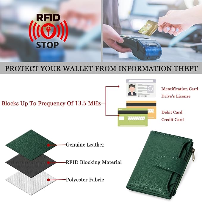 Airkit Small Wallet Women RFID Blocking Soft Leather Bifold Compact Card Holder Wallet for Women with Zipper Coin Pocket 4 ID Window