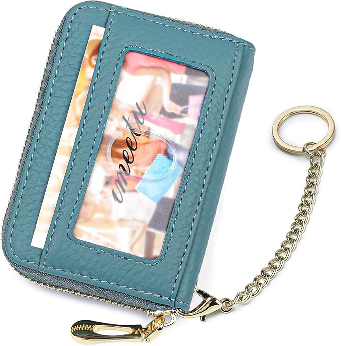 imeetu RFID Credit Card Holder, Small Leather Zipper Card Case Wallet for Women