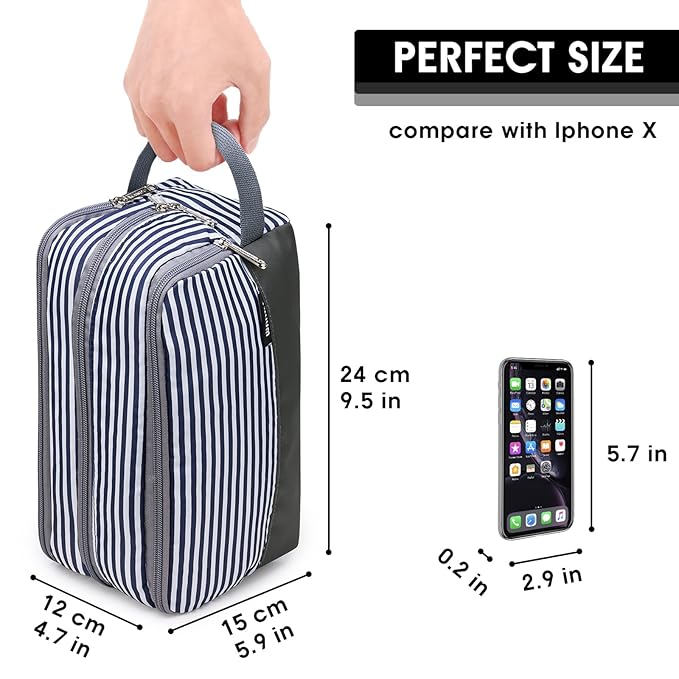 Toiletry Bag for Men Hanging Dopp Kit Water Resistant Shaving Bag Small Toiletry Bag for Traveling (Blue Stripe)