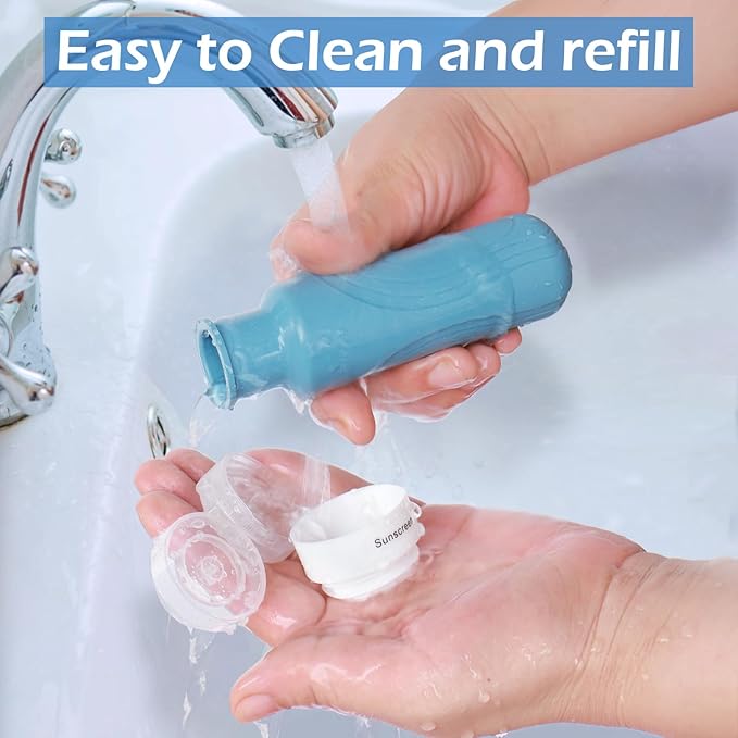 GLAMFIELDS Travel Bottles for Toiletries,TSA Approved 3oz size Leak Proof Silicone Containers for Shampoo, Conditioner,Easy to Squeeze and Portable, Essentials for Traveling (4 Pack) Black