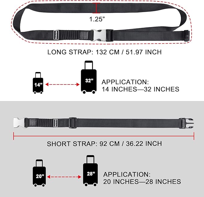 Luggage Straps, Stretchable Luggage Connector Straps for Suitcases, Metal Buckle Add A Bag Adjustable Attachment Accessories Belts (Black-Metal Buckle, 1.25" W)