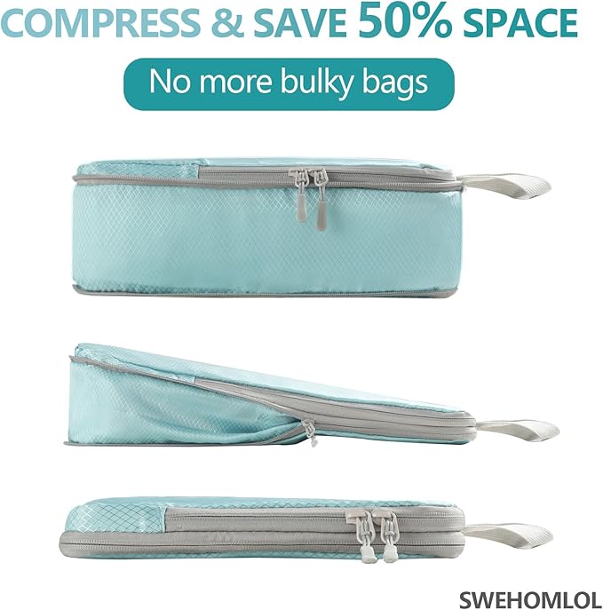 Compression Packing Cubes for Travel, 4 Set Expandable Packing Organizers, Lightweight Luggage Organizer Bags, Travel Essentials for Carry on, Handy Helper for Organizing Clothes, Blue