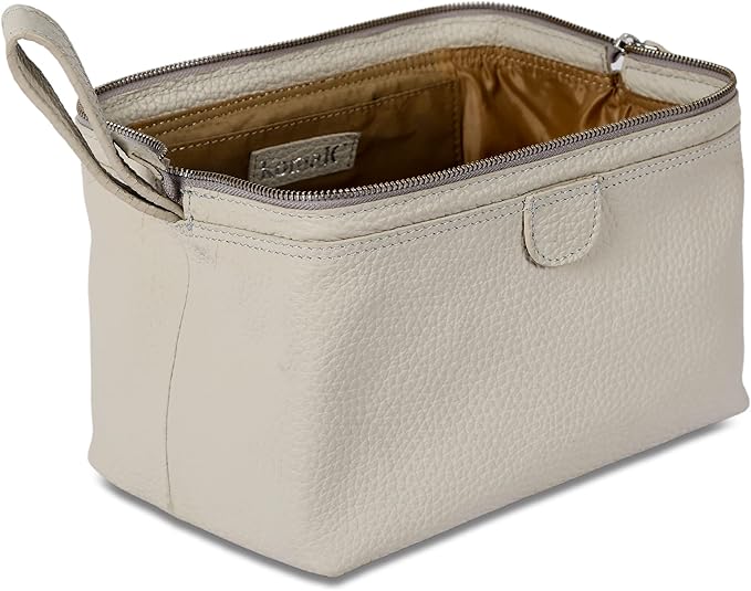 KomalC Premium Buffalo Leather Toiletry Bag for Men & Women With Water resistant Lining, Grooming Travel Pouch, Unisex Wash Bag for Toiletries, Gifts for Men and Women