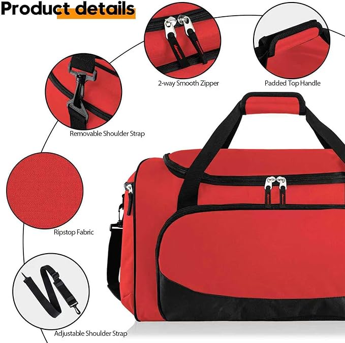 Gym Duffle Bag for Women - 55L Red Large Duffel Bags for Sports, Workout, Traveling, Durable Heavy Duty Duffel Gear Bag