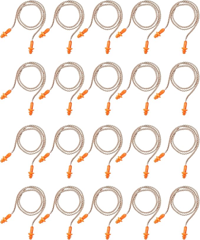 20 Pairs Corded Ear Plugs Reusable Silicone Earplugs with String Banded Ear Plug for Sleeping Noise Cancelling Noise Reduction Hearing Protection(Brown-Orange)