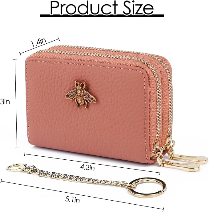 imeetu RFID Credit Card Holder, Small Leather Zipper Card Case Wallet for Women