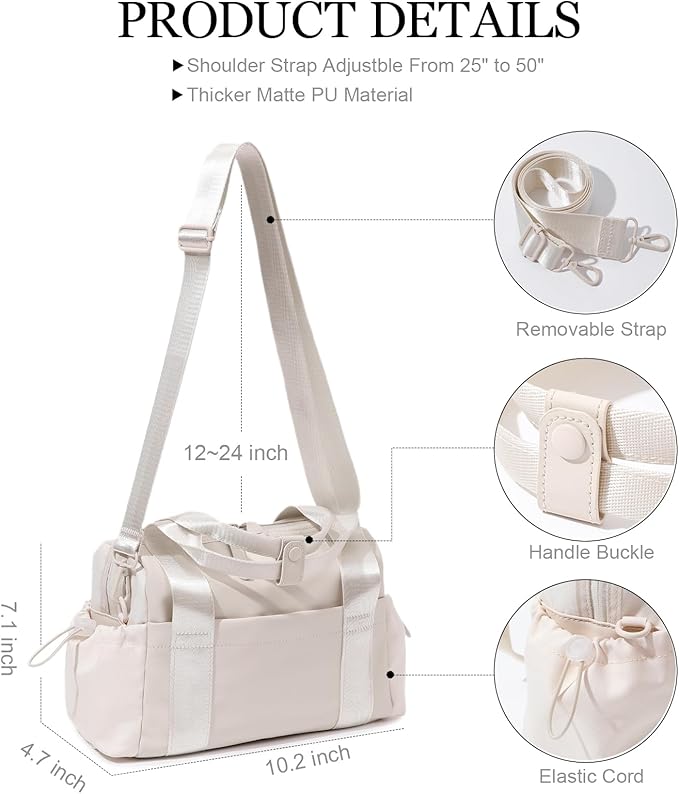 Small Gym Bag for Women, Mini Crossbody Gym Duffle Bag with Wet Compartment, Carry on Gym Tote Bag for Workout Dance Sport Travel (Mini-Beige)
