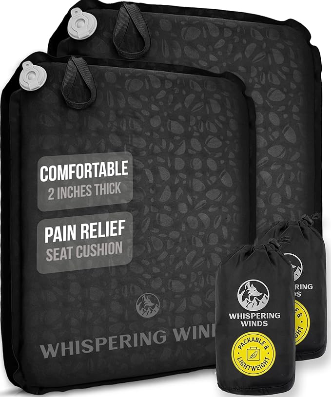 Whispering Winds Inflatable Seat Cushion - Comfortable Blow-up Foam Pad for Airplane, Travel, Stadium, Outdoors, Camping, Car & More