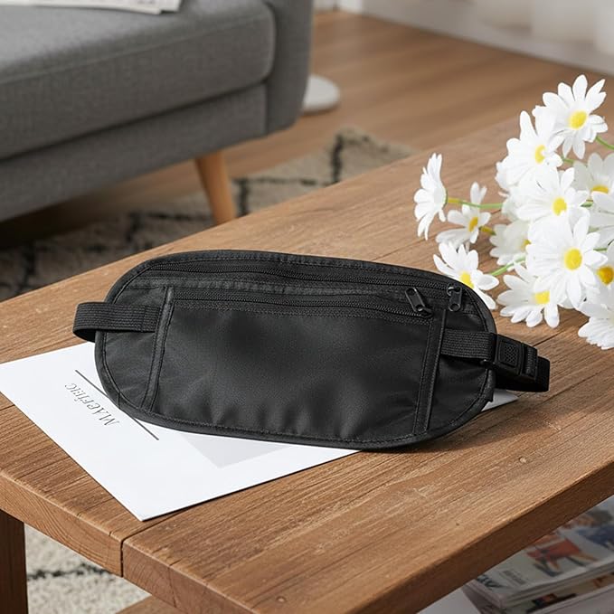 Money Belt for Travel, Hidden Waist Pouch, Travel Hidden Wallet, Waterproof Waist Bag, Anti-Theft Passport Fanny Pack for Men and Women (Black)
