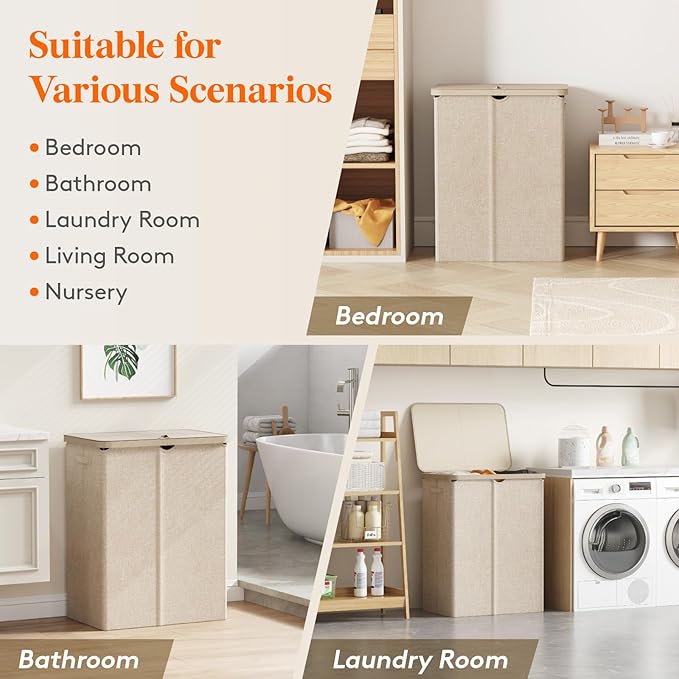 Lifewit 165L Large Laundry Basket with Lid, Laundry Hamper with Plastic Handles and Removable Bag, Foldable Tall Dirty Clothes Hampers for Laundry for Laundry Room, Bedroom, Bathroom, Dorm, Beige
