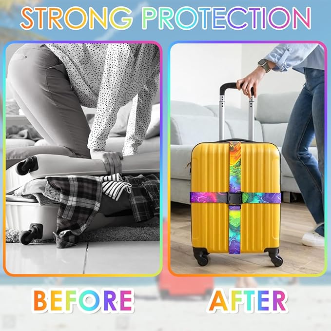 Gutsdoor Luggage Straps for Suitcases Adjustable Travel Belt, Connector Holds Suitcase Bright Colorful Identifiers Travel Bag Accessories (Purple Green)
