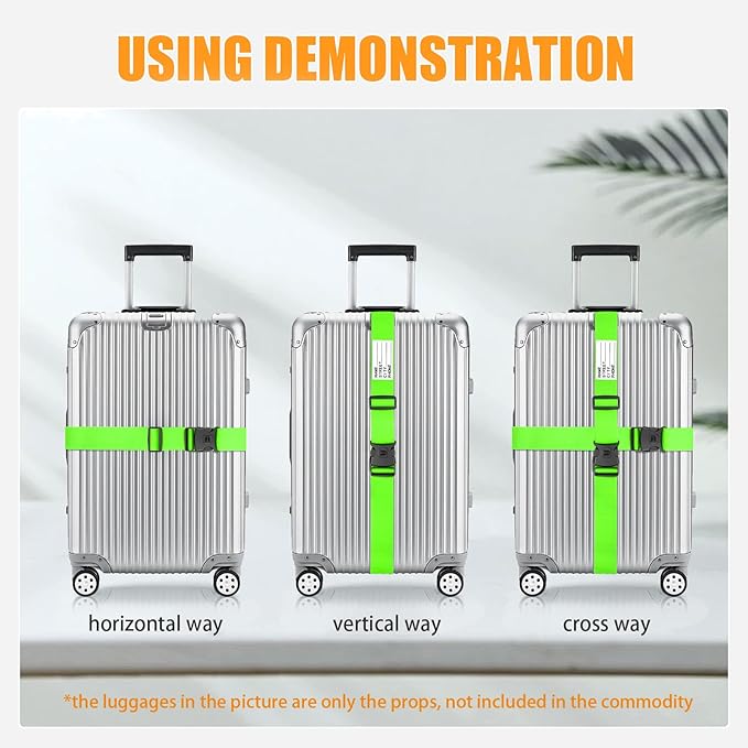BILIONE Luggage Straps Adjustable Suitcase Belt, Lockable Against Accidental Opening, Easy to Identify Travel Accessories, Add a Bag Connector Holds Suitcase Together (4, Vibrant Blue + Green)