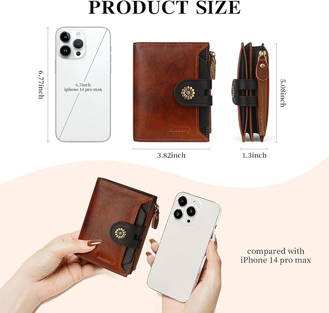 Leather Wallet Women,RFID Blocking Womens Wallet Bifold Compact Small Wallet for Women Card Holder with Zip Coin Pocket Brownblack